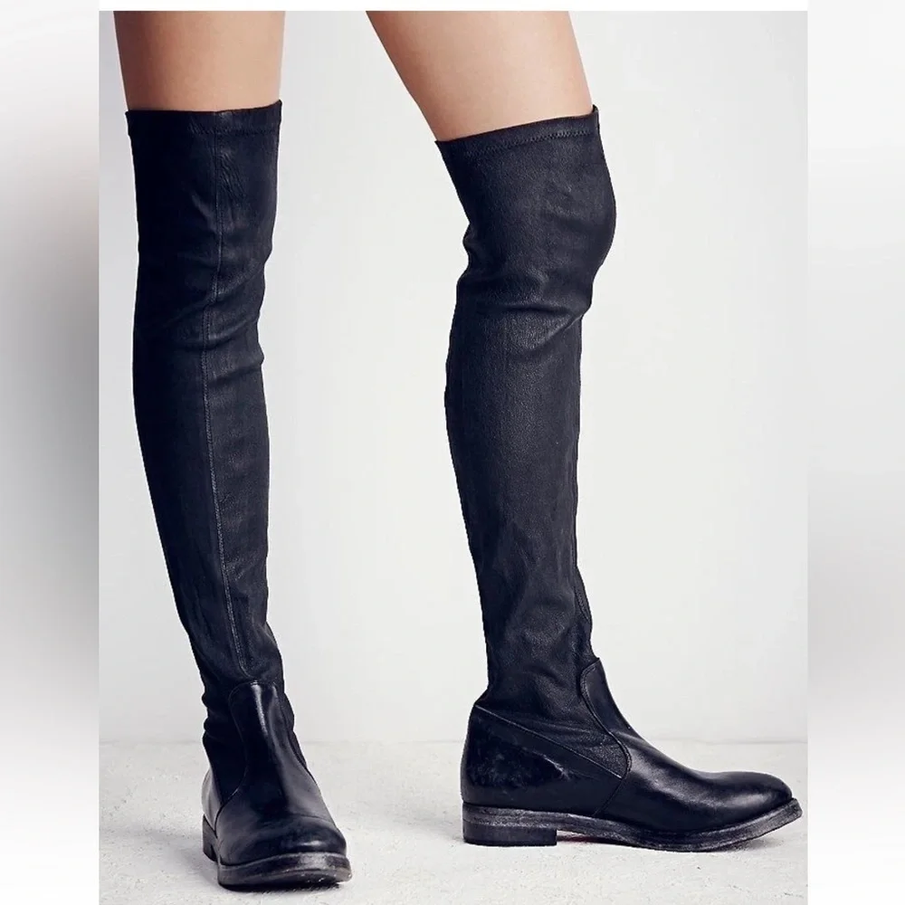 Free people port Royal Black Over-the-Knee Women's Boots drawstring